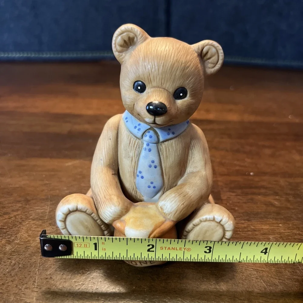 HOMCO Teddy Bear with Honey Pot 1980s Necktie Happy #1405 Porcelain 4
